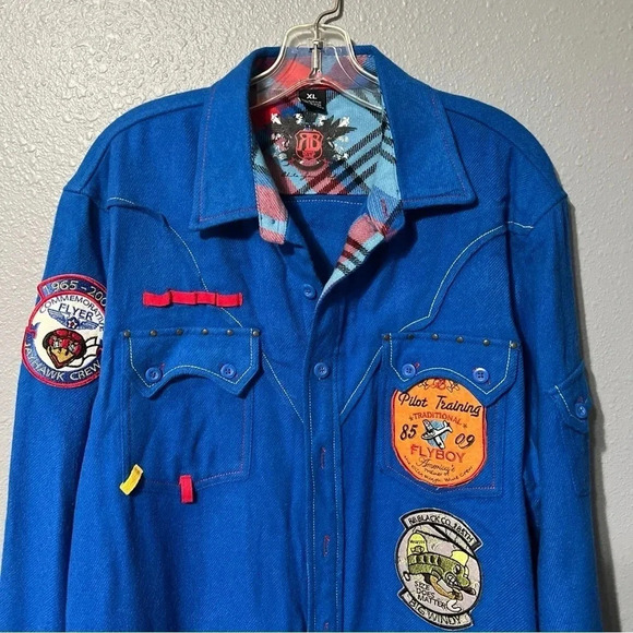 RB ROYAL BLUE Acrylic Fighter Pilot Training Flyboy Blue Long Sleeve Shirt Sz XL - Picture 3 of 11